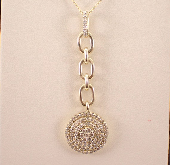 14K Yellow Gold Diamond Pendant and Chain - Double Halo Dangle Cluster Charm Necklace - Unique Bridal Fine Jewelry Gift