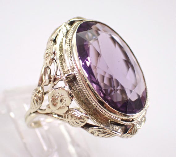 Antique 14K Yellow Gold Amethyst Ring: Victorian Art Deco Engagement Flower Setting