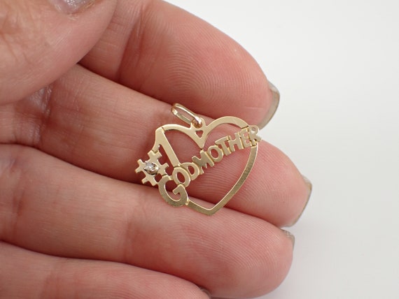 Vintage 14K Yellow Gold #1 Godmother Heart Charm … - image 5