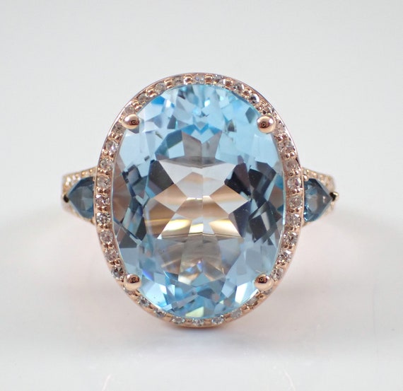 Blue Topaz and Diamond Engagement Ring - Rose Gold Gemstone Setting - GalaxyGems Fine Jewelry Gift