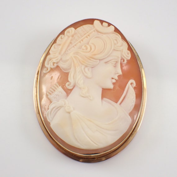 Antique Vintage 14K Yellow Gold Large Unique Cameo Brooch Pin Pendant