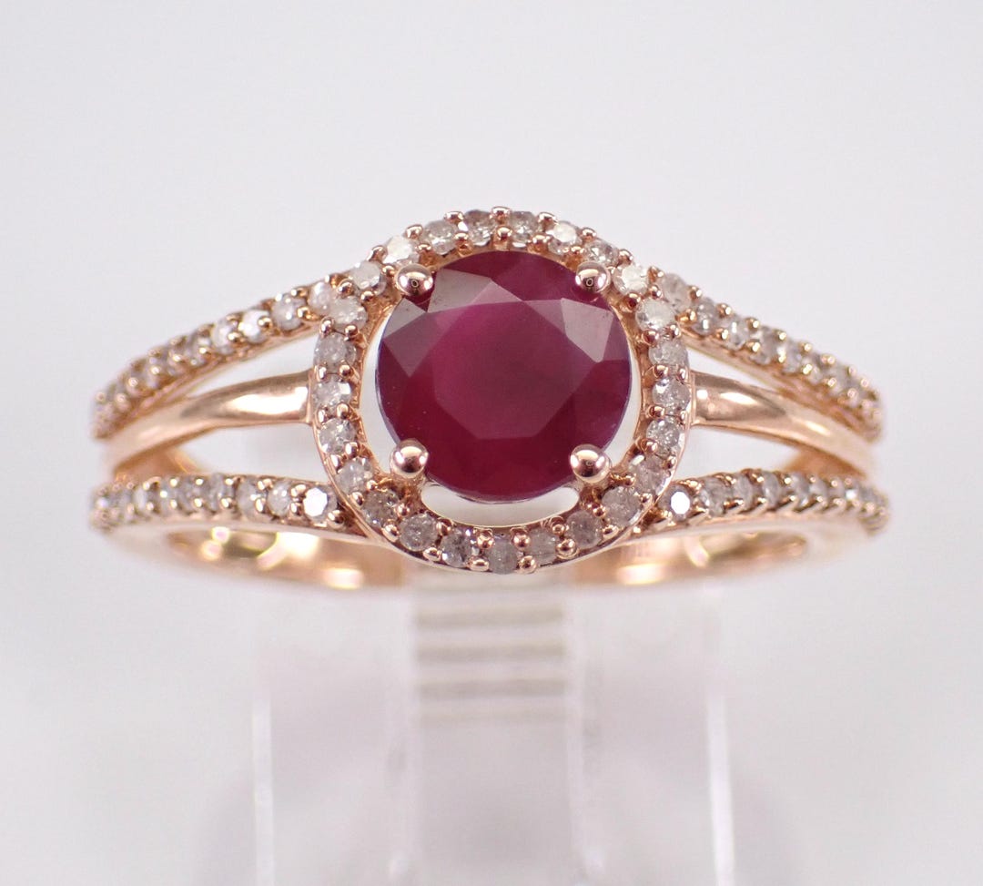Ruby and Diamond Engagement Ring, Rose Gold Gemstone Halo Setting, July ...