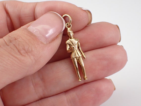 Vintage 14K Gold Man with Skull Charm - Estate Colonial Gentleman Pendant - Bracelet or Necklace Gift