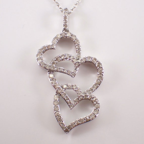 Unique Diamond Heart Charm Pendant - White Gold Choker Necklace and Chain  - Wedding Birthday Fine Jewelry Gift