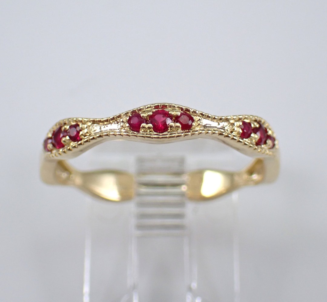 gold ruby ring stackable gold ring july ring natural... Genuine Ruby Wedding Ring, Solid Yellow Gold Stacking Anniversary Band ...
