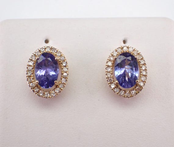 Tanzanite and Diamond Stud Earrings - Yellow Gold Gemstone Screwback Studs - December Gemstone Fine Jewelry Gift