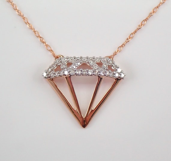 Unique Diamond Station Necklace - Rose Gold Engagement Promise Gift - Bridal Fine Jewelry Charm Pendant and Chain