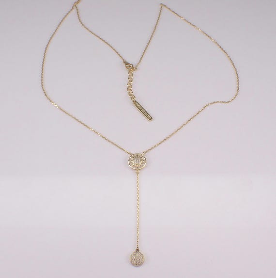 Sterling Silver LARIAT Necklace - Gold Plated CZ Charm Pendant and Chain