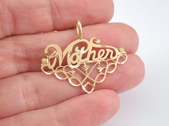 Vintage 14K Yellow Gold Mother Charm Pendant - Es… - image 5