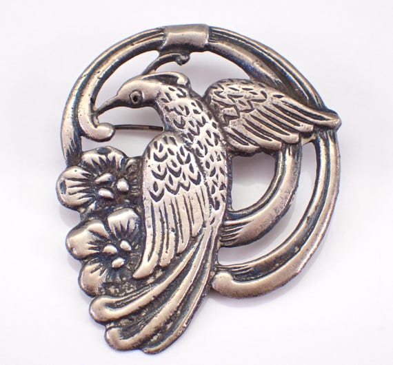 Vintage Sterling Silver Bird of Paradise Pin Brooch - Unique Estate Phoenix Jewelry Gift