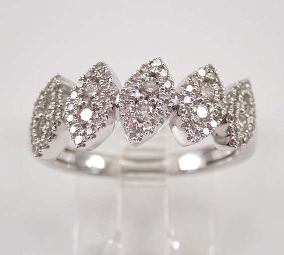 Marquise Cluster Diamond Wedding Ring - White Gold Bridal Anniversary Band - Unique Stacking Right Hand Ring