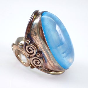 Vintage Sajen-sterlingring - grote edelsteen verstelbare band - landgoed designer sieraden