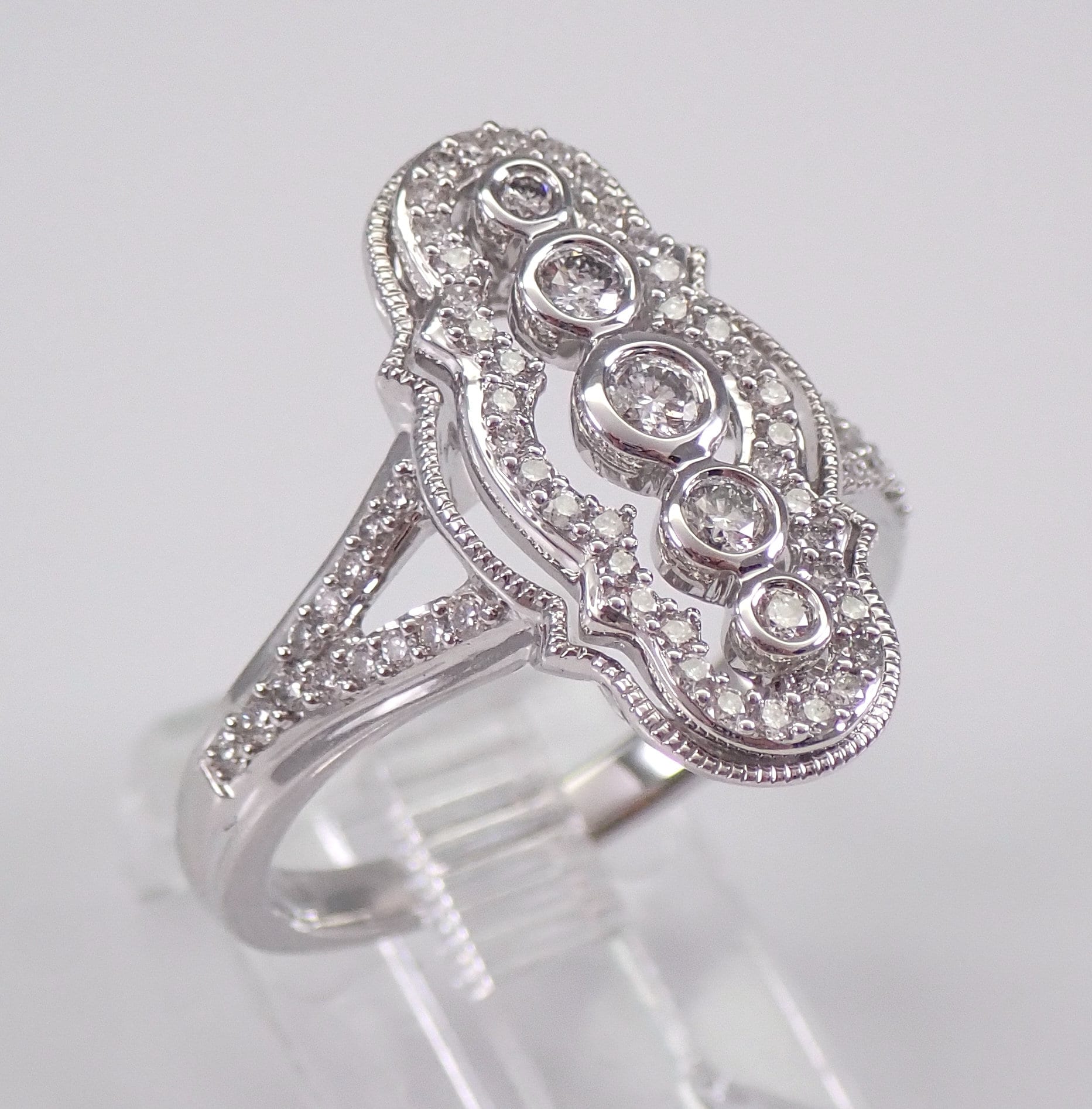 Vintage Style Diamond Cocktail Cluster Ring Size 7 14K White Gold Antique Style
