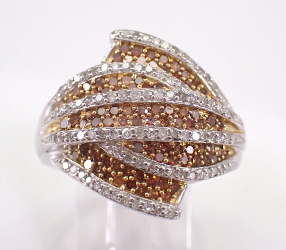 Vintage Sterling Silver Diamond Ring: Unique Fancy Colored Cluster Band