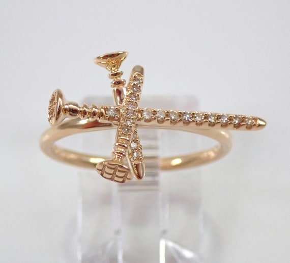 14K Yellow Gold Diamond Cross Ring Religious Nails Christian Prayer Size 7.25