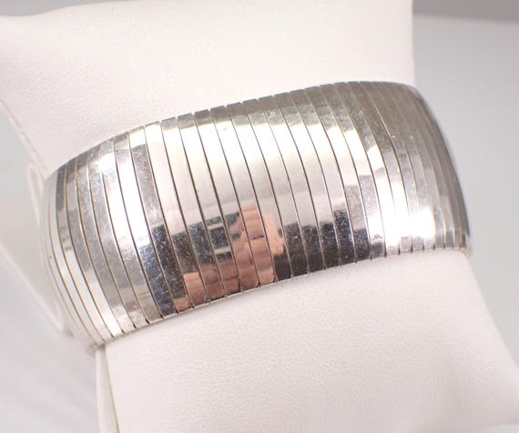 Vintage Chunky Flexible Bangle Bracelet, Sterling Silver Unique Statement Jewelry Gift