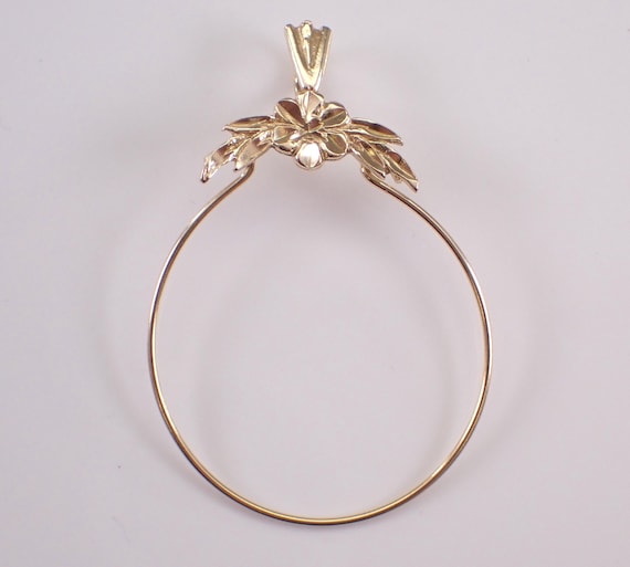 Vintage 14K Yellow Gold Charm Holder - Estate Flower Pendant - Dainty Jewelry Gift for Necklace