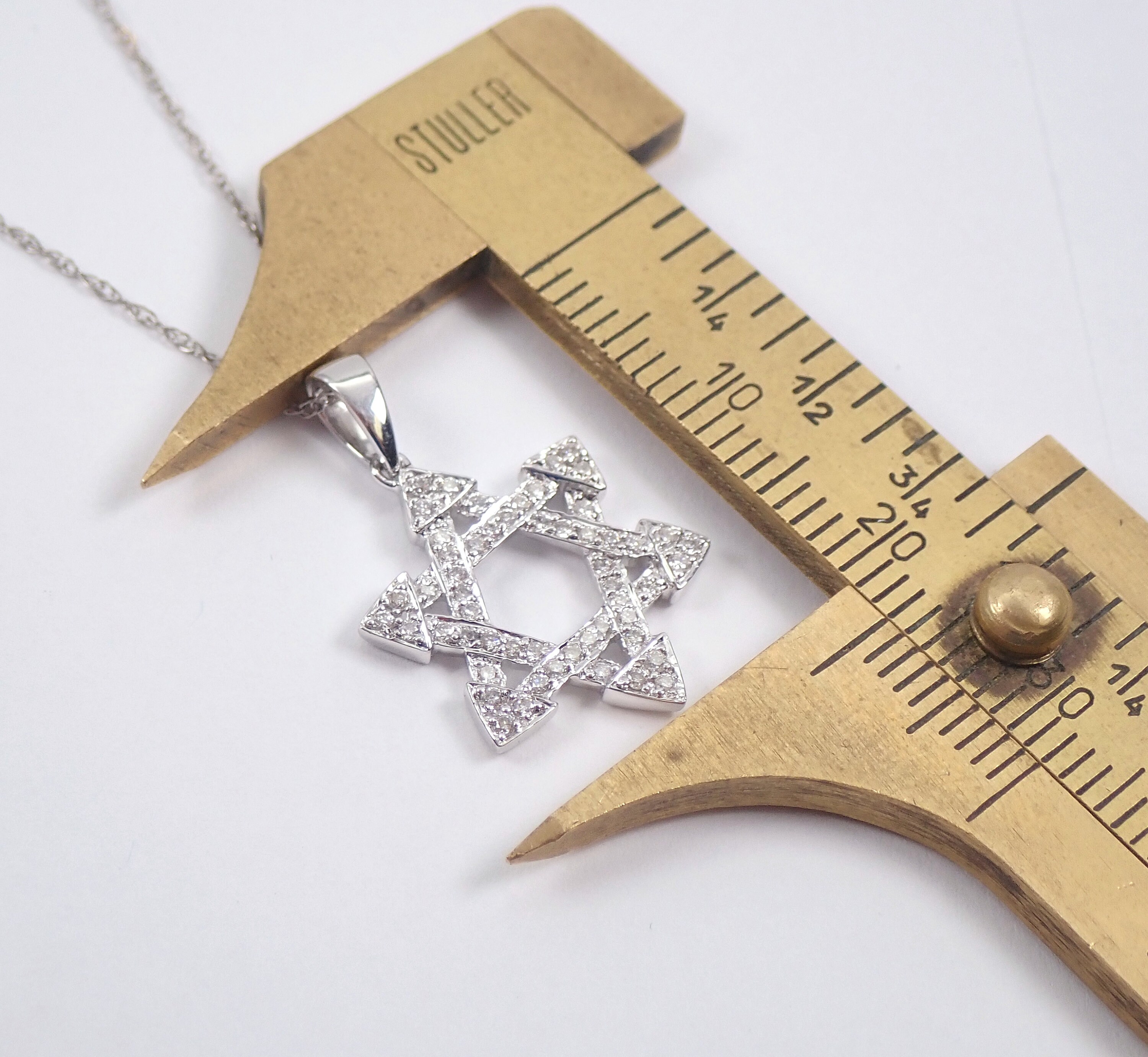 Diamond Star of David Pendant Necklace 14K White Gold 17 Chain Jewish Religious Charm