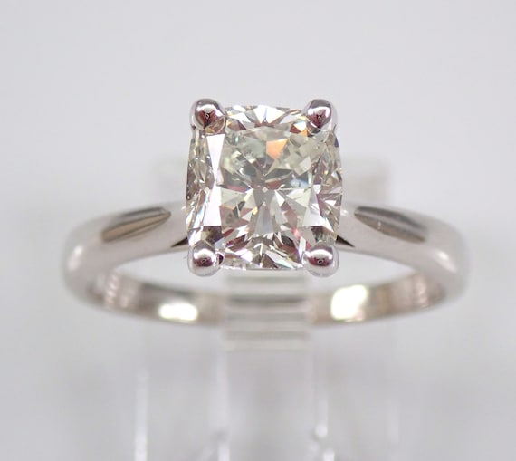 2 carat Cushion Cut Diamond Engagement Ring - 14K White Gold Solitaire Genuine Natural Bridal Jewelry