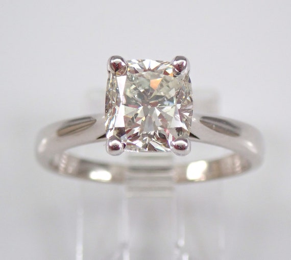 14K White Gold Diamond Engagement Ring - Cushion Cut Solitaire Bridal Gift - GalaxyGems Simple Promise Jewelry