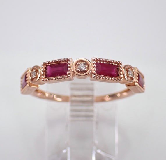 Ruby and Diamond Wedding Ring - Rose Gold Stacking Anniversary Band - July Birthstone Gemstone Fine Jewelry Gift