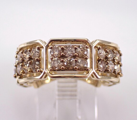 Yellow Gold Brown Diamond Wedding Ring, Champagne Cognac Fancy Color Anniversary Band, Bridal Fine Jewelry Gift
