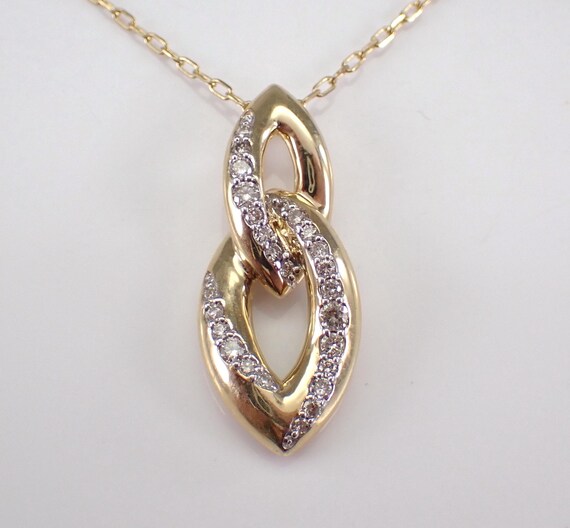 Interlocking Diamond Charm Necklace - Yellow Gold Pendant Chain Link - Unique Bridal Wedding Anniversary Jewelry Gift
