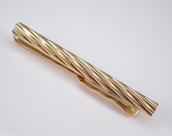 Vintage 14K Yellow Gold Tie Clip Bar - Unique Spiral Lapel Pin for Him