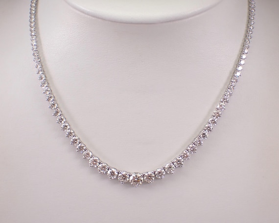 14K White Gold 15ct LAB GROWN Graduated Diamond Riviera Tennis Necklace