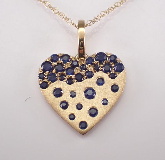 Yellow Gold Sapphire Heart Pendant Necklace: Dainty Gemstone Charm and Choker Chain