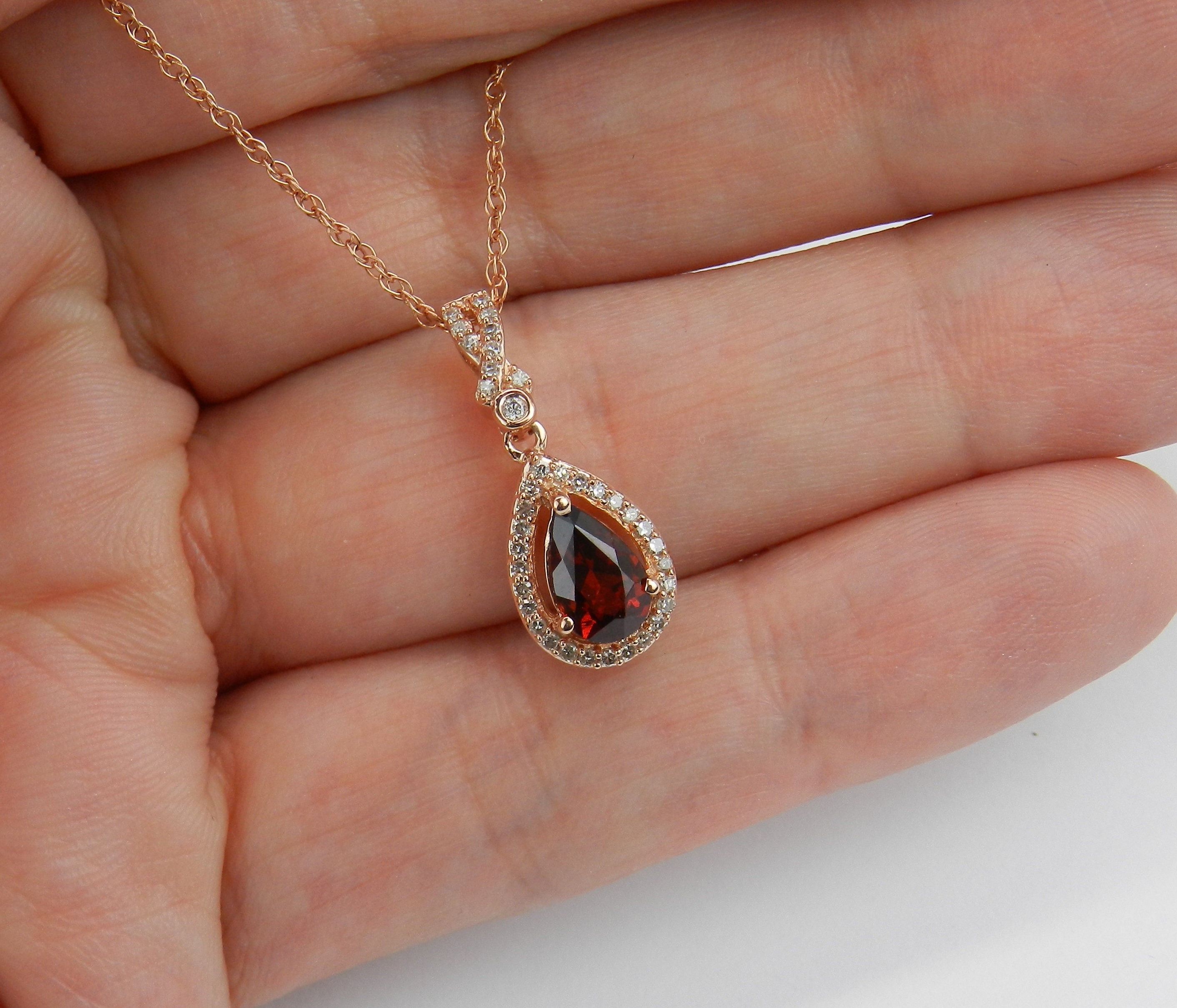 Diamond and Halo Pendant Necklace 14K Pink Rose Gold 18 Chain