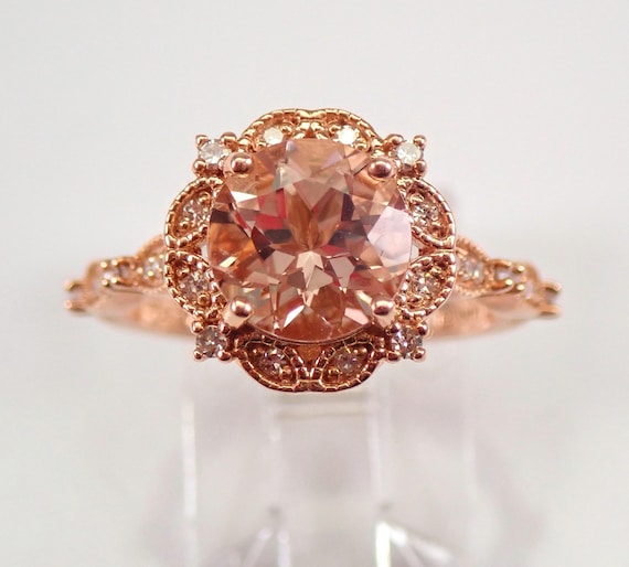 14K Rose Gold Morganite Ring - Diamond Engagement Setting - Pink Gemstone Fine Jewelry Gift