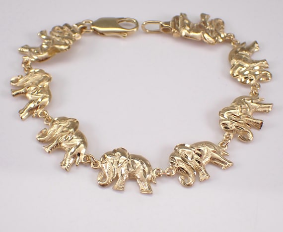 Vintage 14K Yellow Gold Elephant Bracelet - Unique Station Charm Link - GalaxyGems Estate Fine Jewelry Gift
