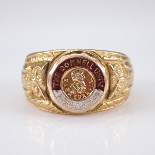 Vintage 18K Yellow Gold School Ring - Antique Cornell University Pinky Band - Estate Fine Jewelry Gift