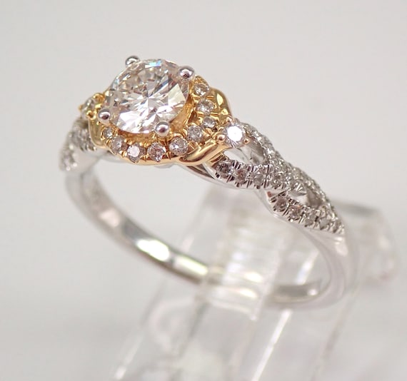 14K Two Tone Gold Diamond Engagement Ring: Bridal Wedding Promise Setting
