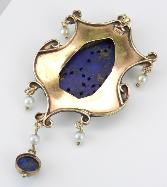 1890s Edwardian Lapis Lazuli Pendant - 14K Yellow… - image 5