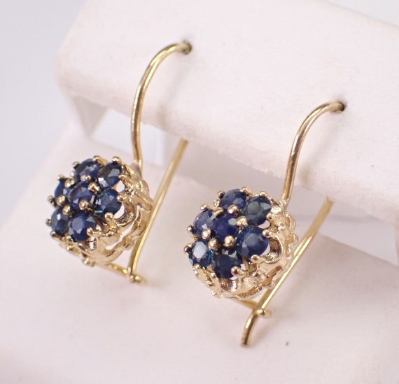 80s Vintage Sapphire Earrings - 14k Yellow Gold F… - image 3