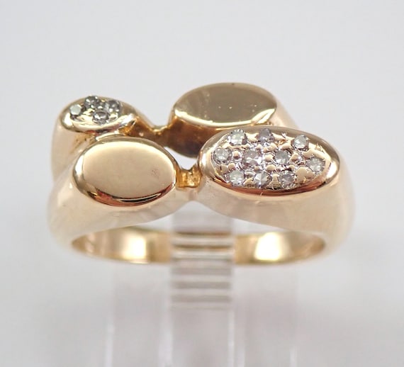 Vintage 14K Yellow Gold Diamond Ring, Unique Cluster Bubbles Band, GalaxyGems Estate Fine Jewelry Gifts