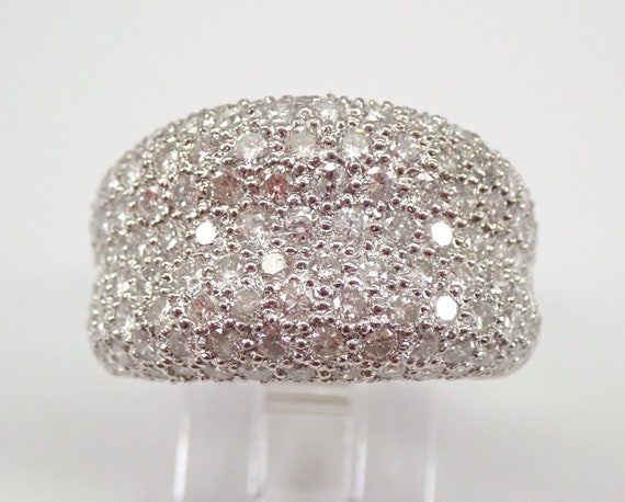 18K White Gold Diamond Ring - Large Pave Set Wedding Anniversary Band - Unique Estate Fine Jewelry Gift
