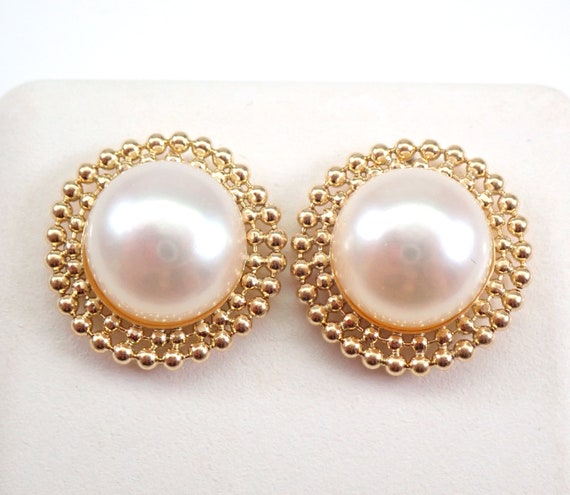 Pearl Halo Stud Earrings - 14K Yellow Gold Beaded Studs - June Birthstone Jewelry for Her