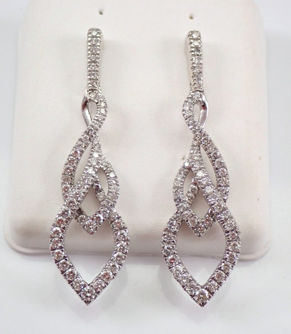 14K White Gold 1 carat Diamond Dangle Earrings, Unique Modern Fine Jewelry Gift, Special Occasion Diamond Earrings