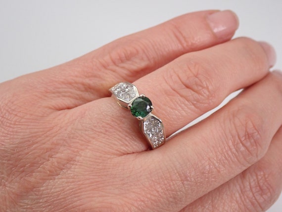 Vintage Green Tourmaline Engagement Ring, Solid 1… - image 8