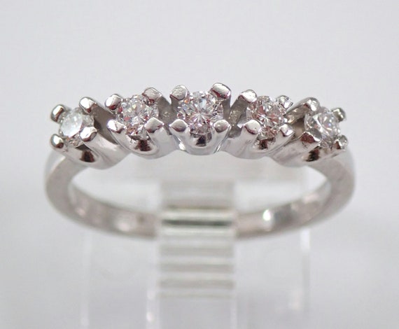 Platinum Diamond Wedding Ring, Vintage Genuine Anniversary Band, Dainty Estate Bridal Promise Gift