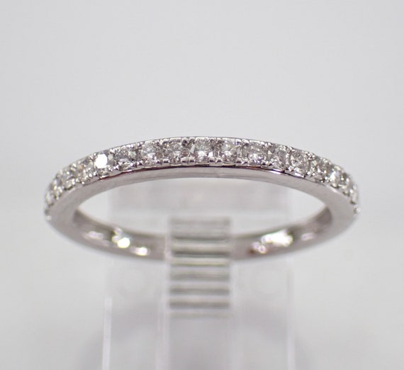 14K White Gold Diamond Wedding Ring, Minimalist Stackable Anniversary Band, Bridal Fine Jewelry Gift