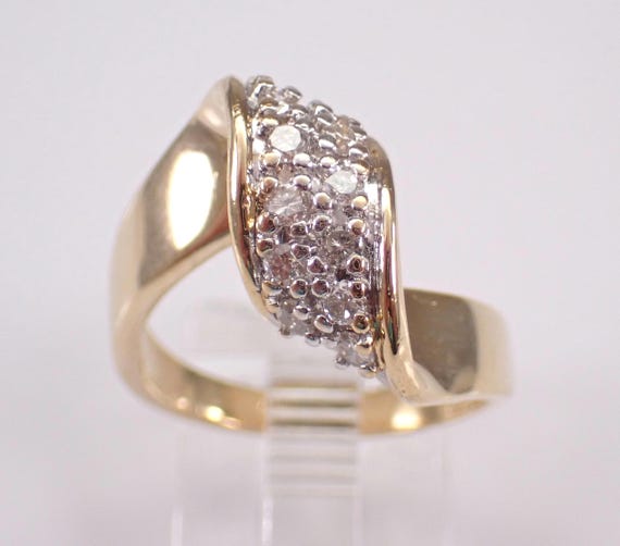 Vintage 14K Yellow Gold Diamond Ring - Unique Wave Twist Wedding Anniversary Band