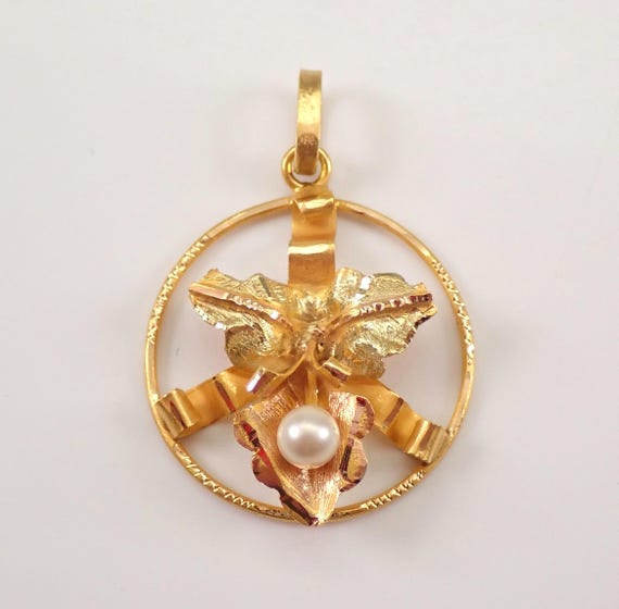 Vintage Estate 18K Yellow Gold Pearl Charm - Circle Pendant for Necklace or Bracelet
