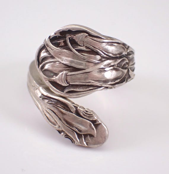 Vintage Sterling Silver Spoon Ring - Estate Bypass Crossover Band - Unique Antique Jewelry Gift