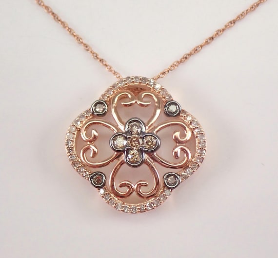 Cognac Diamond Cluster Pendant, Rose Gold Charm Necklace, Colored Fancy Brown Chocolate Jewelry Gift