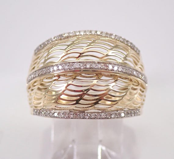 Yellow Gold Diamond Wedding Ring - Domed Cigar Anniversary Band - Unique Fine Jewelry Gift
