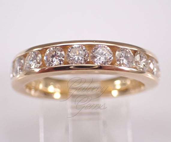 18K Yellow Gold Diamond Wedding Ring - Simple Channel Set Stacking Anniversary Band